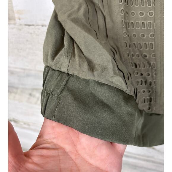 Anthropologie Tiny Womens 2X Tatiana Olive Green Lace Boho Wrap Short Sleeve Top - Picture 8 of 8